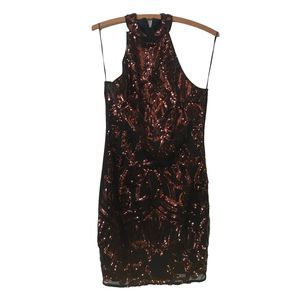 New Quiz Sequin Cocktail Dress Halter Neck GB12 EU40 US10 Festival Fully Lined